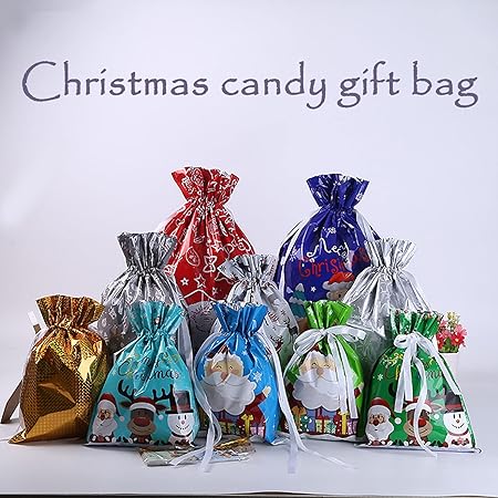 Christmas Gift Bag with Reindeer Christmas Bag with Drawstring Sweets Cute Bag Plastic Christmas Gift Bag Various Types Christmas Gift Bags, Suitable for Christmas Parties