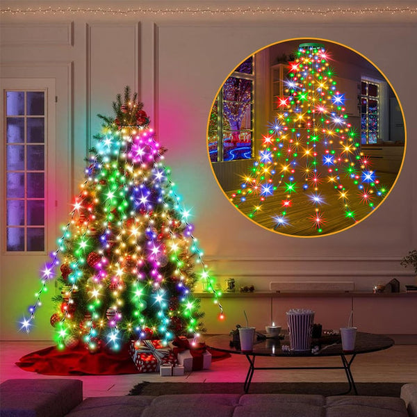 🎅Xmas Sale🎄Christmas Tree Waterfall Lights with Ring