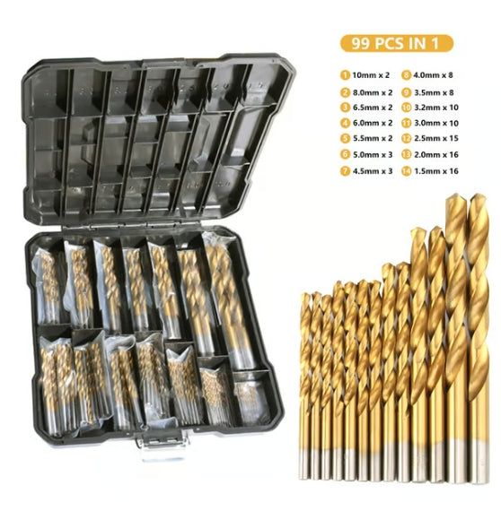 Titanium Twist Drill Bit Set, 135° Tip High Speed Steel Bit Kit