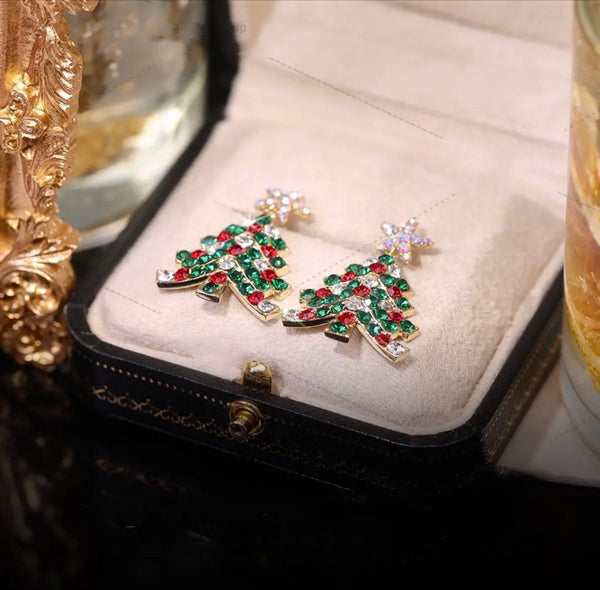 Sparkling Colorful Christmas Tree Drop Dangle Earrings Crystal