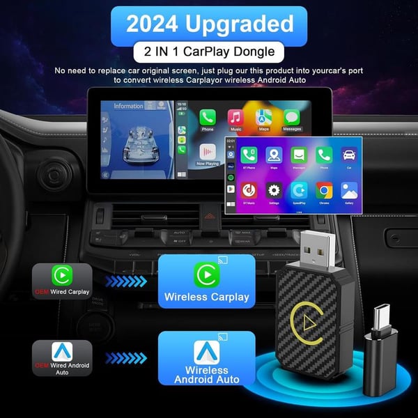 Mini Wireless Apple CarPlay Adapter, for both Apple and Android